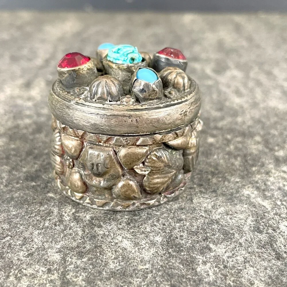 Egyptian silver scarab and pharoah snuff or trinket box